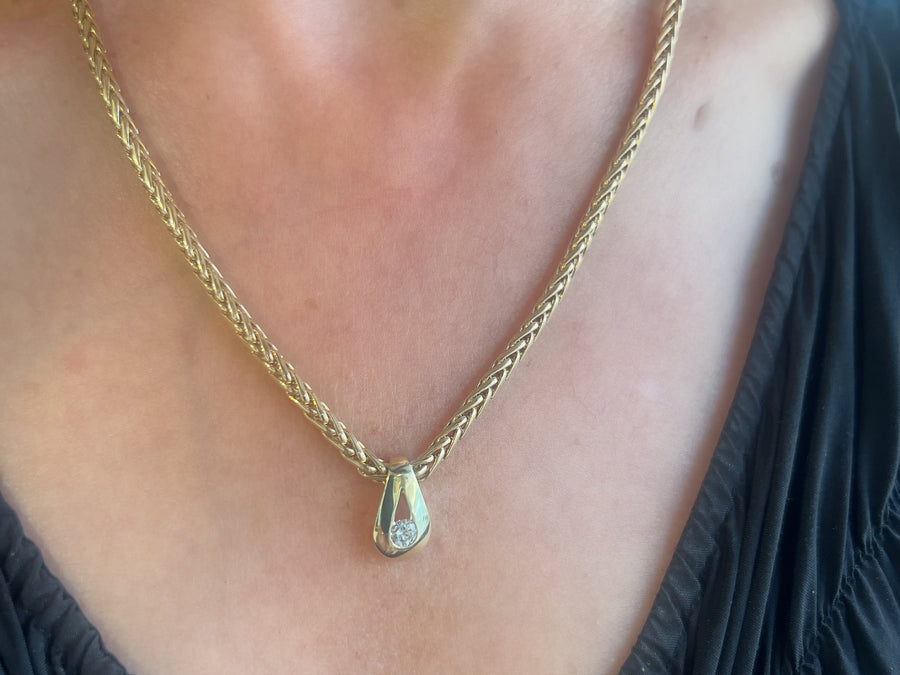 14 carat gold diamond penadant and chain-Pendants-The Antique Ring Shop