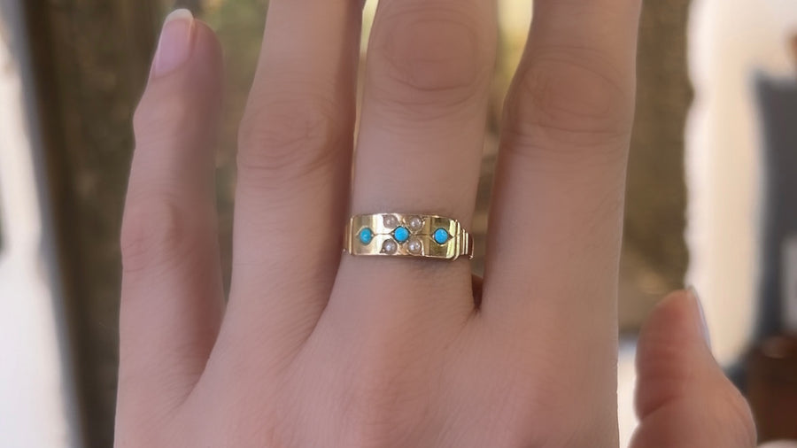 Victorian turquoise and pearl ring from 1880-Antique rings-The Antique Ring Shop
