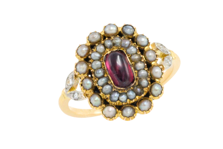 Tourmaline pearl and rose diamond ring-Antique rings-The Antique Ring Shop