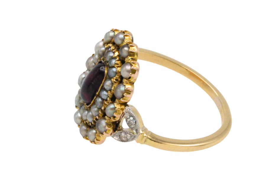 Tourmaline pearl and rose diamond ring-Antique rings-The Antique Ring Shop