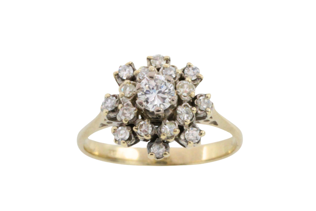 Snow flake diamond cluster ring in 14 carat gold-Vintage Rings-The Antique Ring Shop