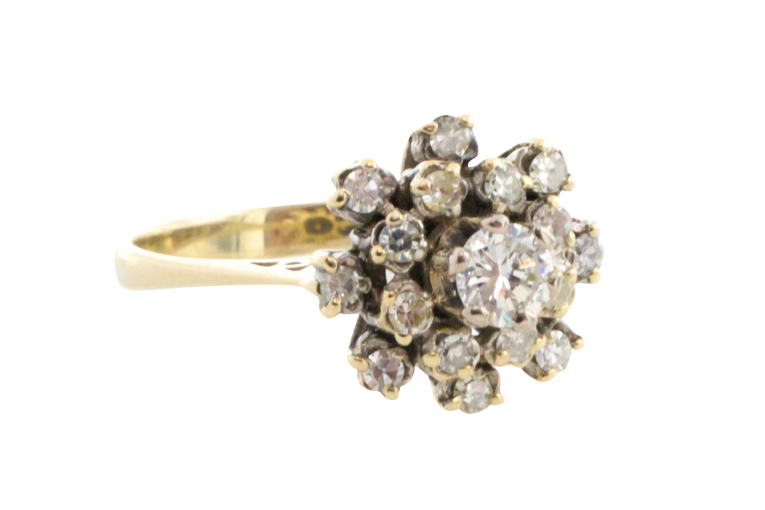 Snow flake diamond cluster ring in 14 carat gold-Vintage Rings-The Antique Ring Shop