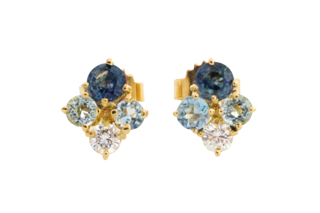 Aquamarine diamond and sapphire studs-Earrings-The Antique Ring Shop