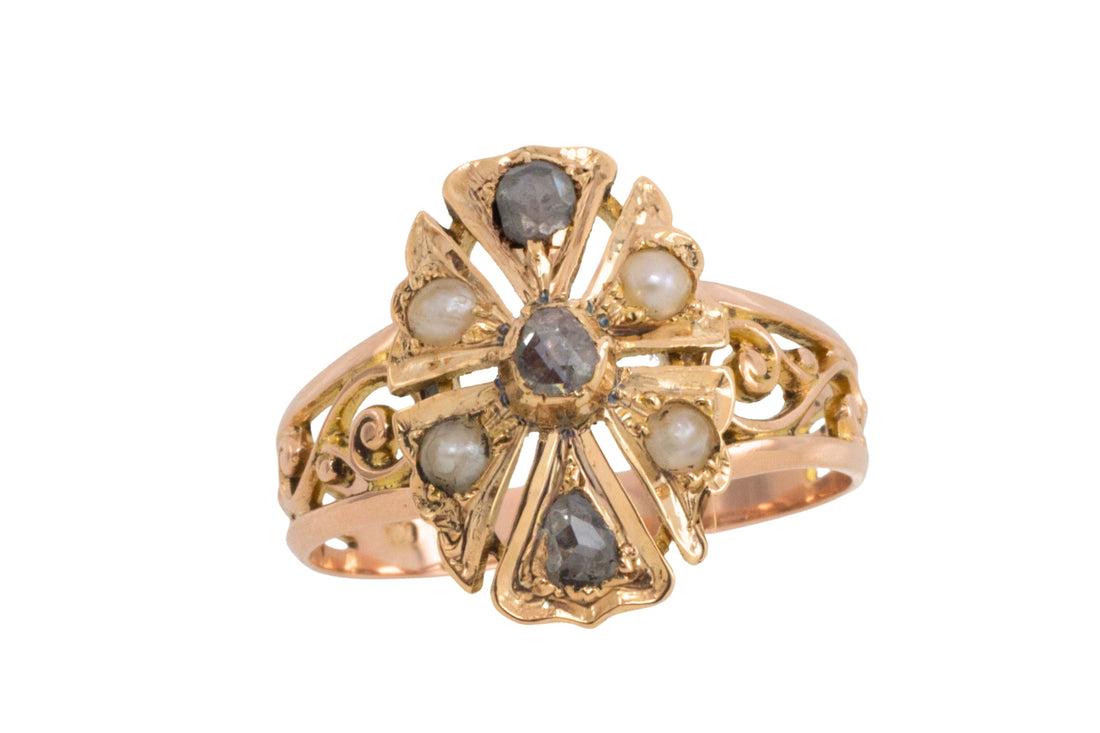 Antique pearl and rose diaomond ring