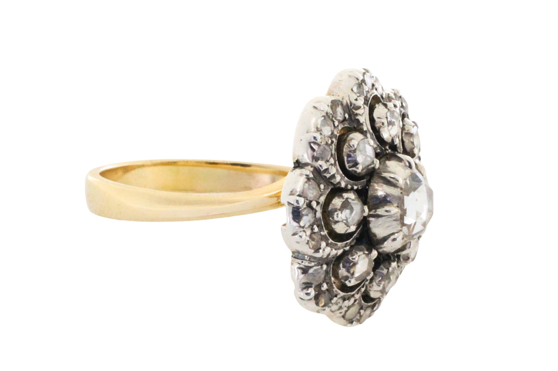 Vintage rose diamond ring in silver and gold