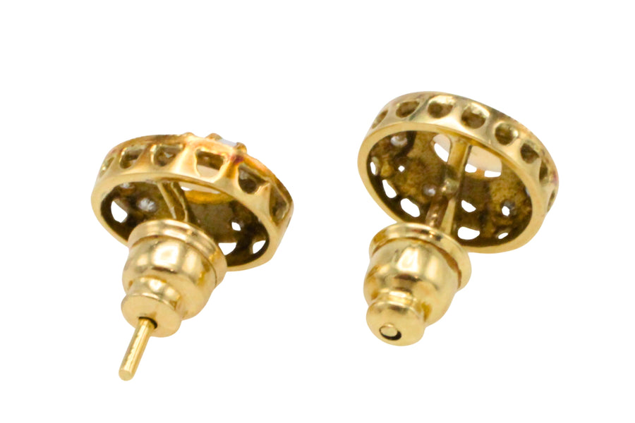 Vintage opal and diaomond studs-Earrings-The Antique Ring Shop