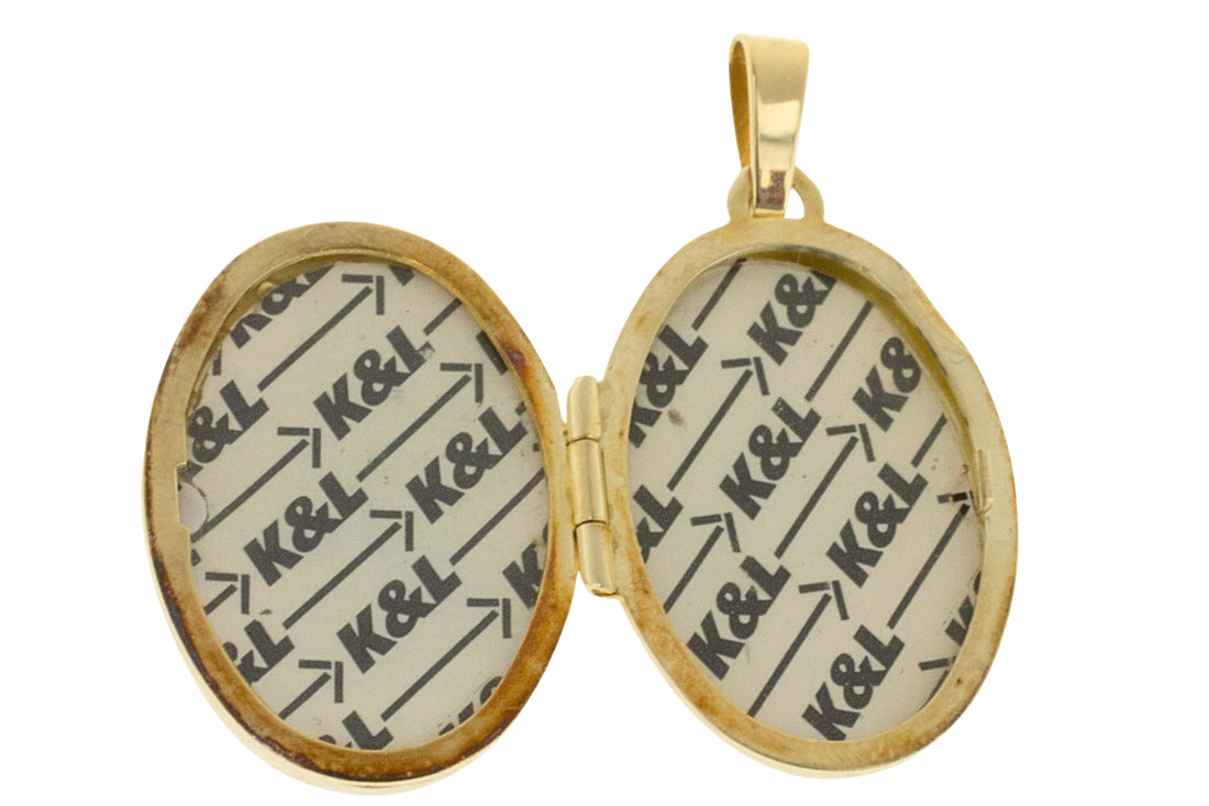 Gold photo locket with diamonds-Pendants-The Antique Ring Shop