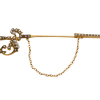 14 carat gold sword pin with pearls-Brooches-The Antique Ring Shop