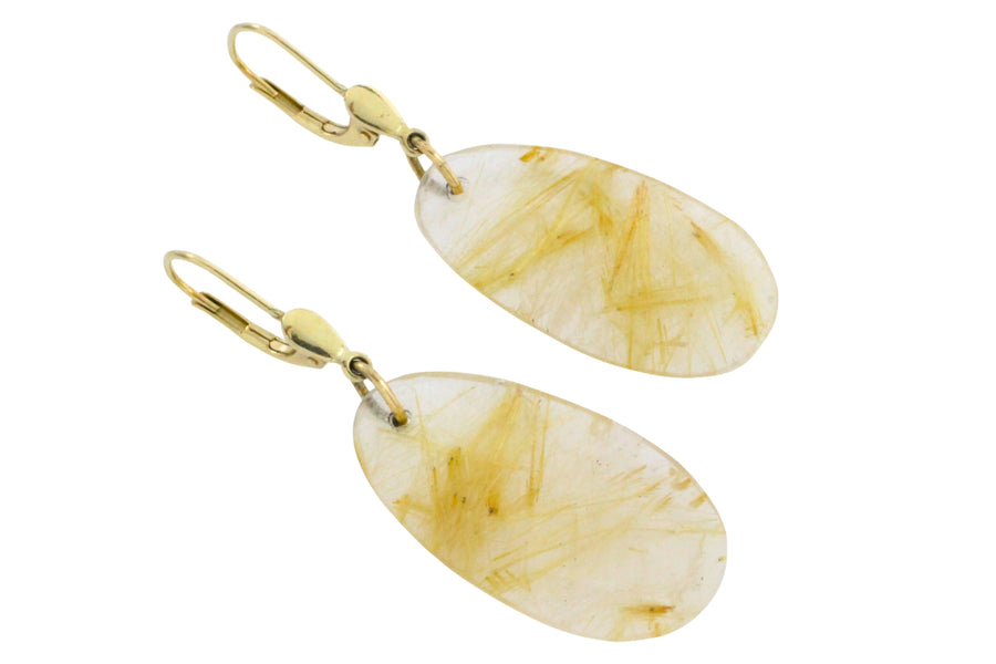 Rutilated quartz pendant earrings-Earrings-The Antique Ring Shop