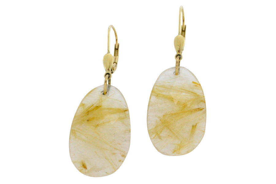 Rutilated quartz pendant earrings-Earrings-The Antique Ring Shop