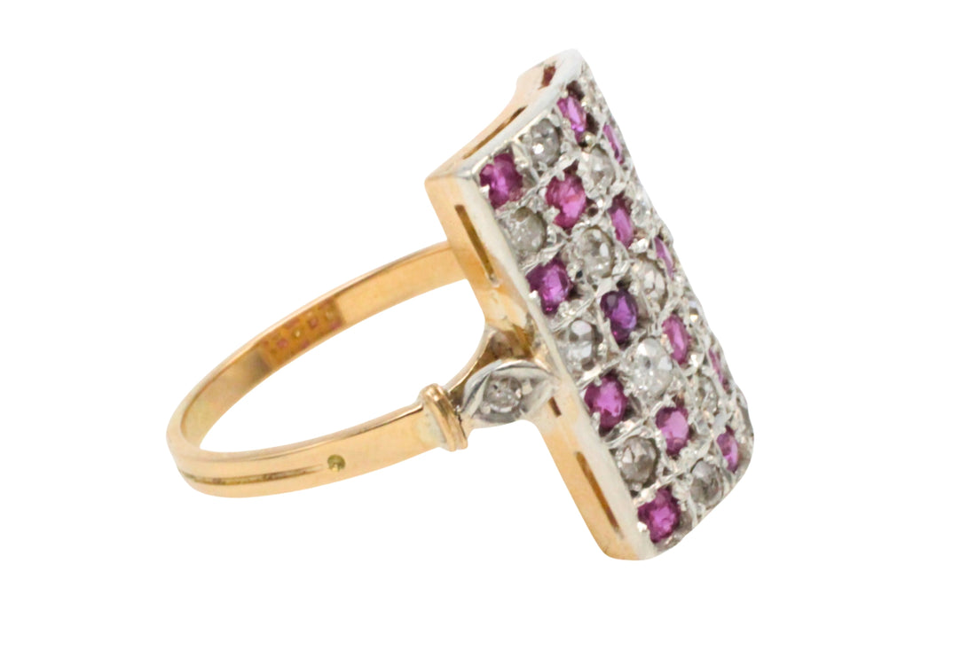 Art Deco ruby and diamond checker board ring-Antique rings-The Antique Ring Shop