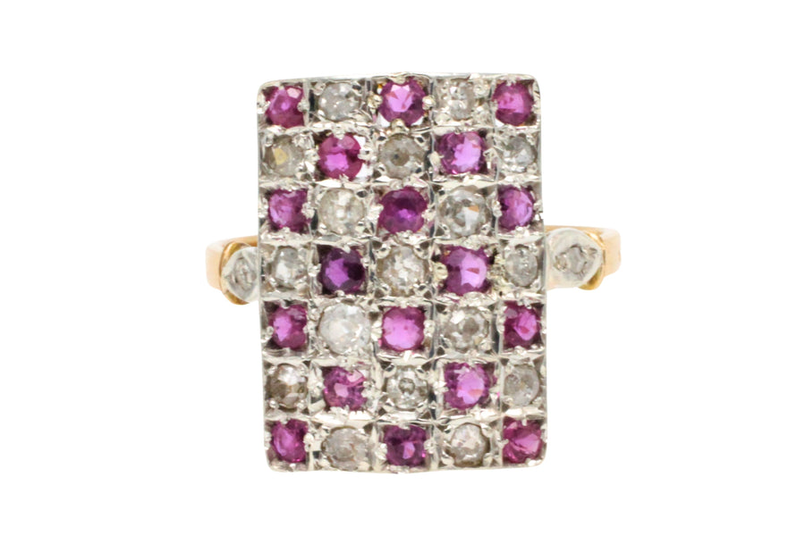 Art Deco ruby and diamond checker board ring-Antique rings-The Antique Ring Shop