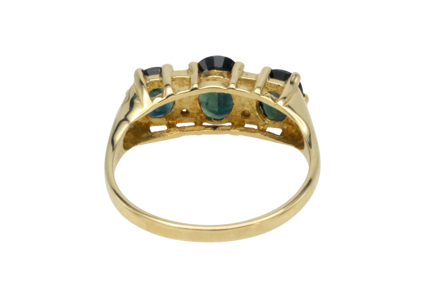 Peacock sapphire and diamond ring in 18 carat gold-The Antique Ring Shop