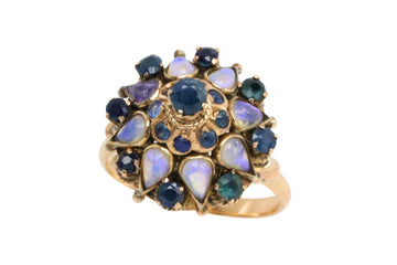 Vintage sapphire and moonstone turban ring-Vintage Rings-The Antique Ring Shop