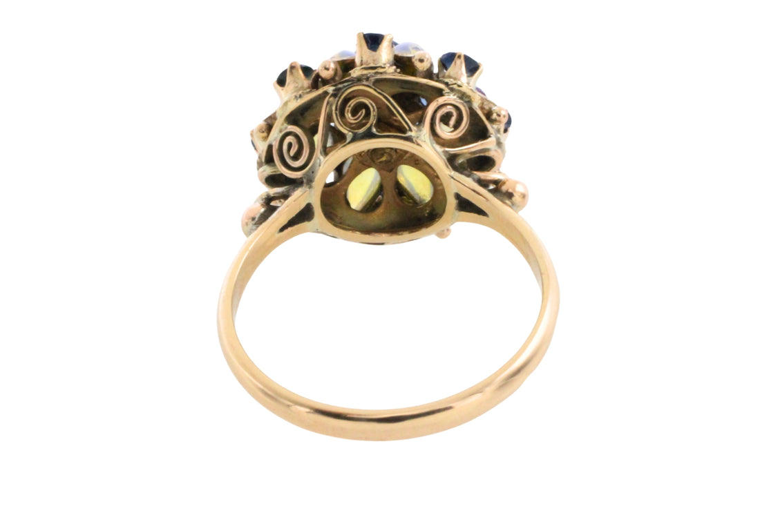 Vintage sapphire and moonstone turban ring-Vintage Rings-The Antique Ring Shop