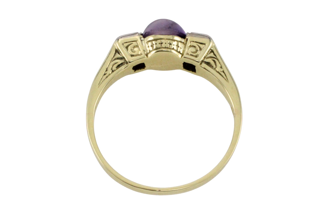 Cabochon amethyst ring with diamonds-Vintage Rings-The Antique Ring Shop