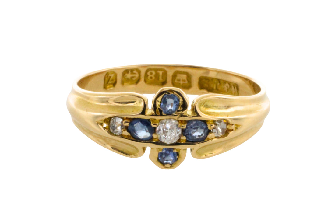 Victorian sapphire and diamond ring from 1899-Antique rings-The Antique Ring Shop
