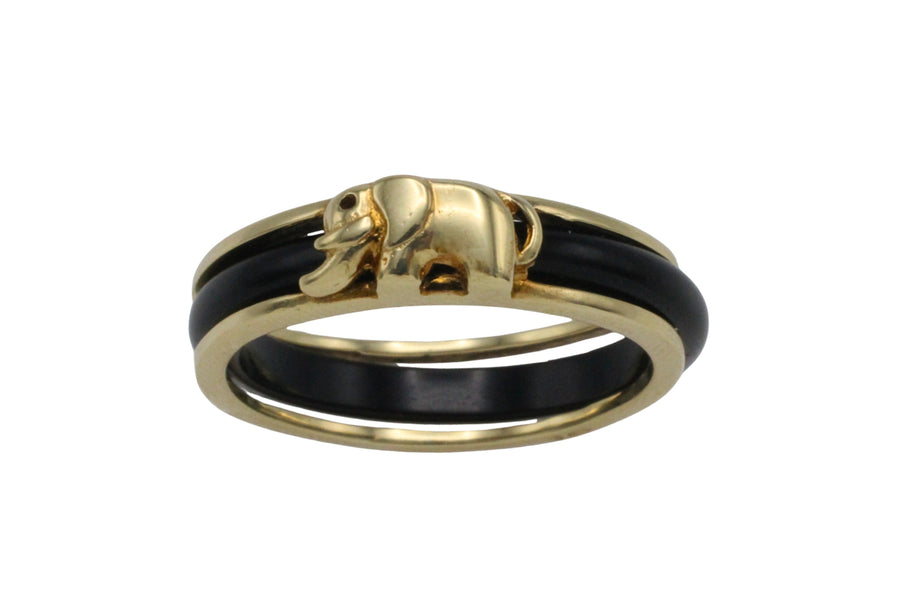 Onyx elephant ring in 14 carat gold-Rings-The Antique Ring Shop