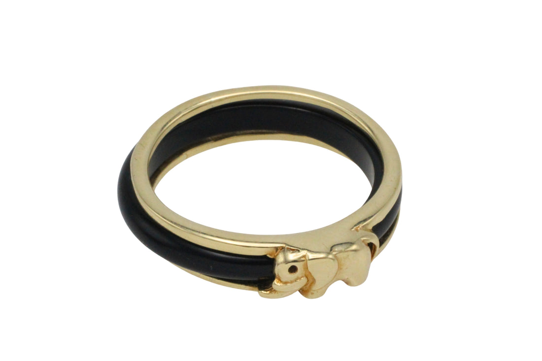 Onyx elephant ring in 14 carat gold-Rings-The Antique Ring Shop
