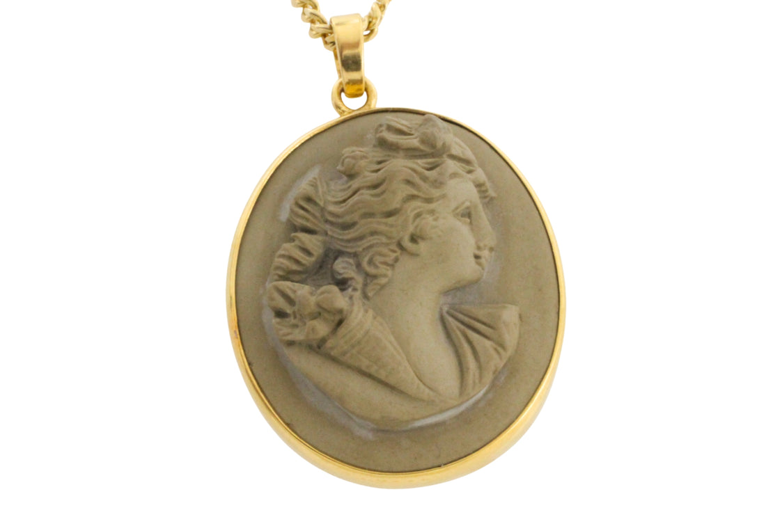 Lava Cameo in 18 carat gold-Pendants-The Antique Ring Shop