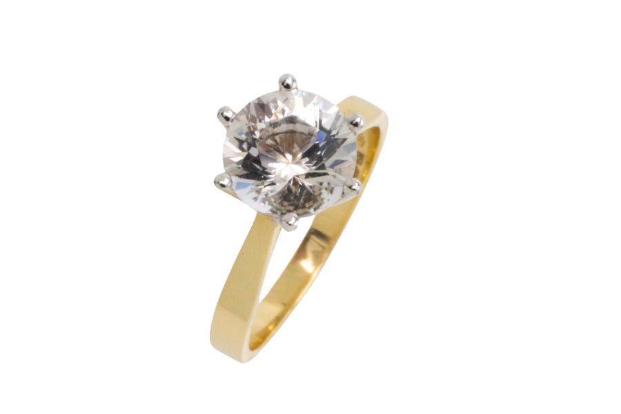 Gold solitaire ring with rock crystal stone-engagement rings-The Antique Ring Shop