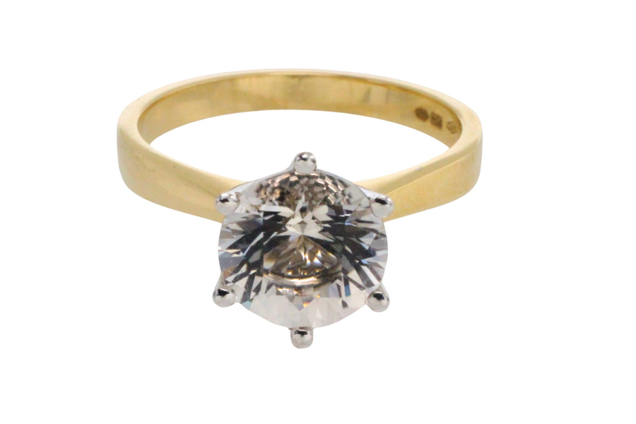 Gold solitaire ring with rock crystal stone-engagement rings-The Antique Ring Shop