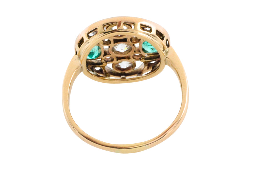 Art Deco old cut diamond and emerald ring-Vintage Rings-The Antique Ring Shop
