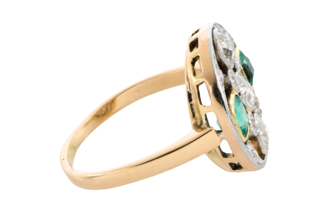 Art Deco old cut diamond and emerald ring-Vintage Rings-The Antique Ring Shop