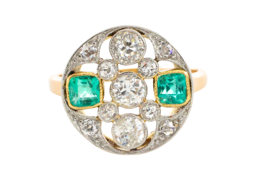 Art Deco old cut diamond and emerald ring-Vintage Rings-The Antique Ring Shop