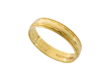 Vintage 18 carat gold band with motif-wedding rings-The Antique Ring Shop