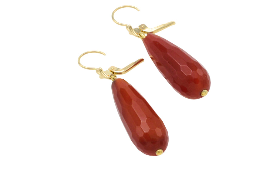 Carnelian pendant earrings in 14 carat gold-Earrings-The Antique Ring Shop
