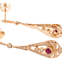 Ruby and diamond pendant earrings in rose gold-Earrings-The Antique Ring Shop