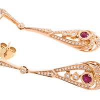Ruby and diamond pendant earrings in rose gold-Earrings-The Antique Ring Shop
