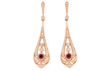 Ruby and diamond pendant earrings in rose gold-Earrings-The Antique Ring Shop