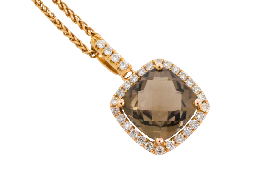 Smoked quartz and diamond pendant in 18 carat gold-Pendants-The Antique Ring Shop