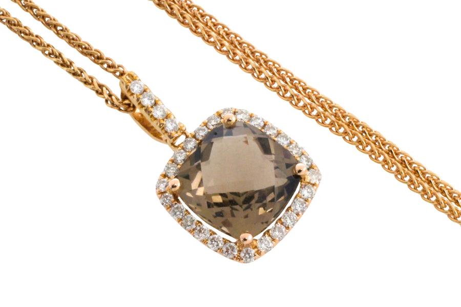 Smoked quartz and diamond pendant in 18 carat gold-Pendants-The Antique Ring Shop