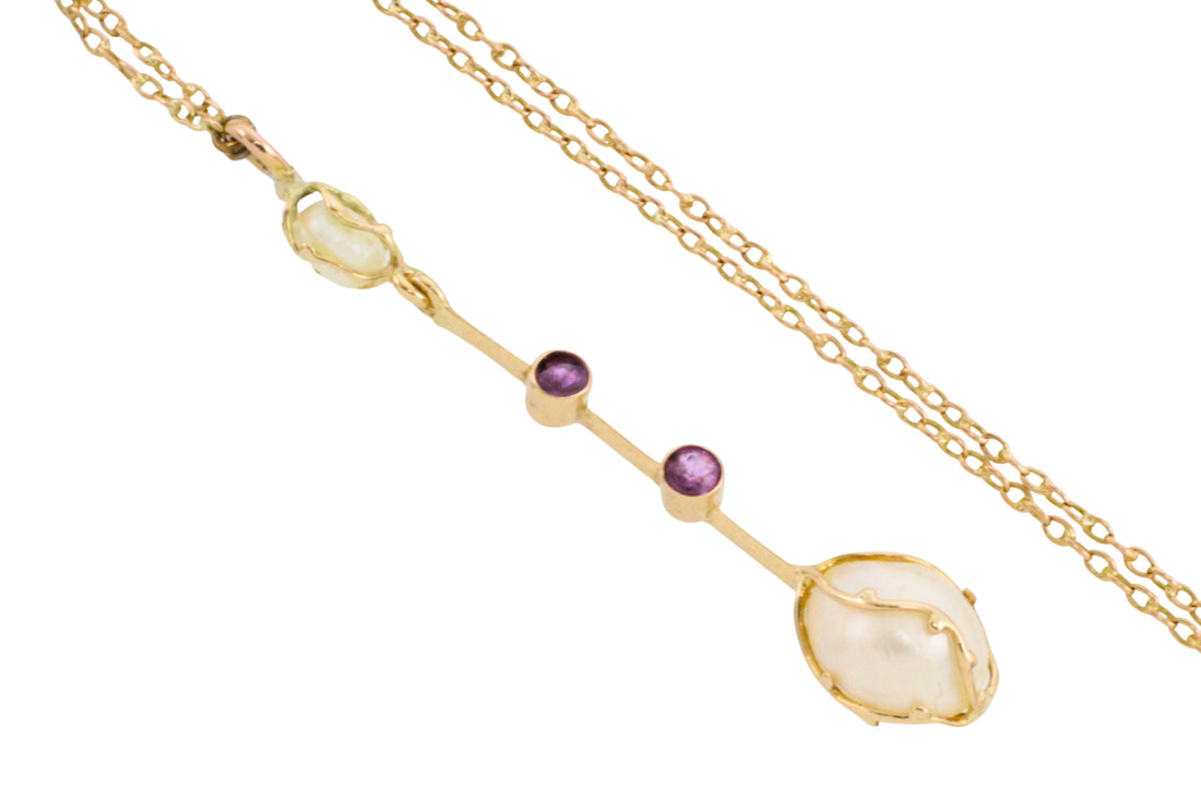 Vintage pearl and tourmaline pendant-The Antique Ring Shop