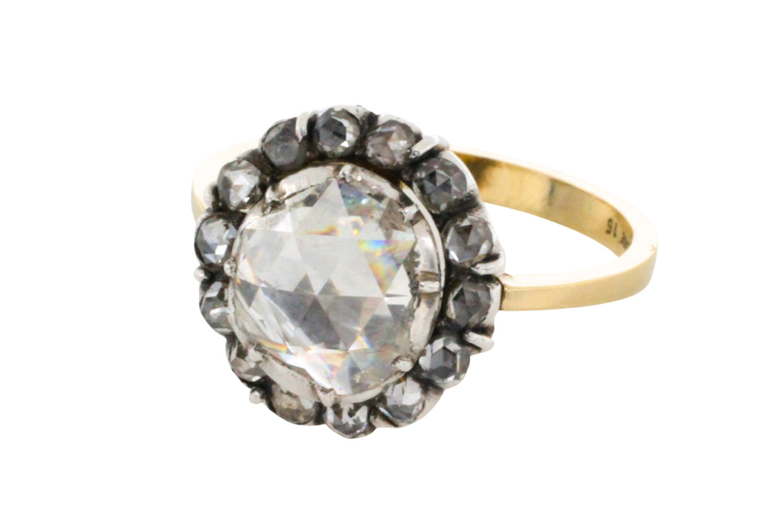 Vintage rose diamond ring in 14 carat gold and silver-engagement rings-The Antique Ring Shop