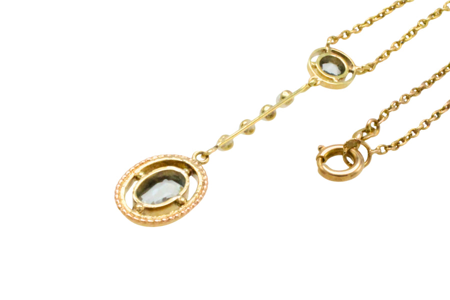 Vintage aquamarine and pearl collier-Pendants-The Antique Ring Shop