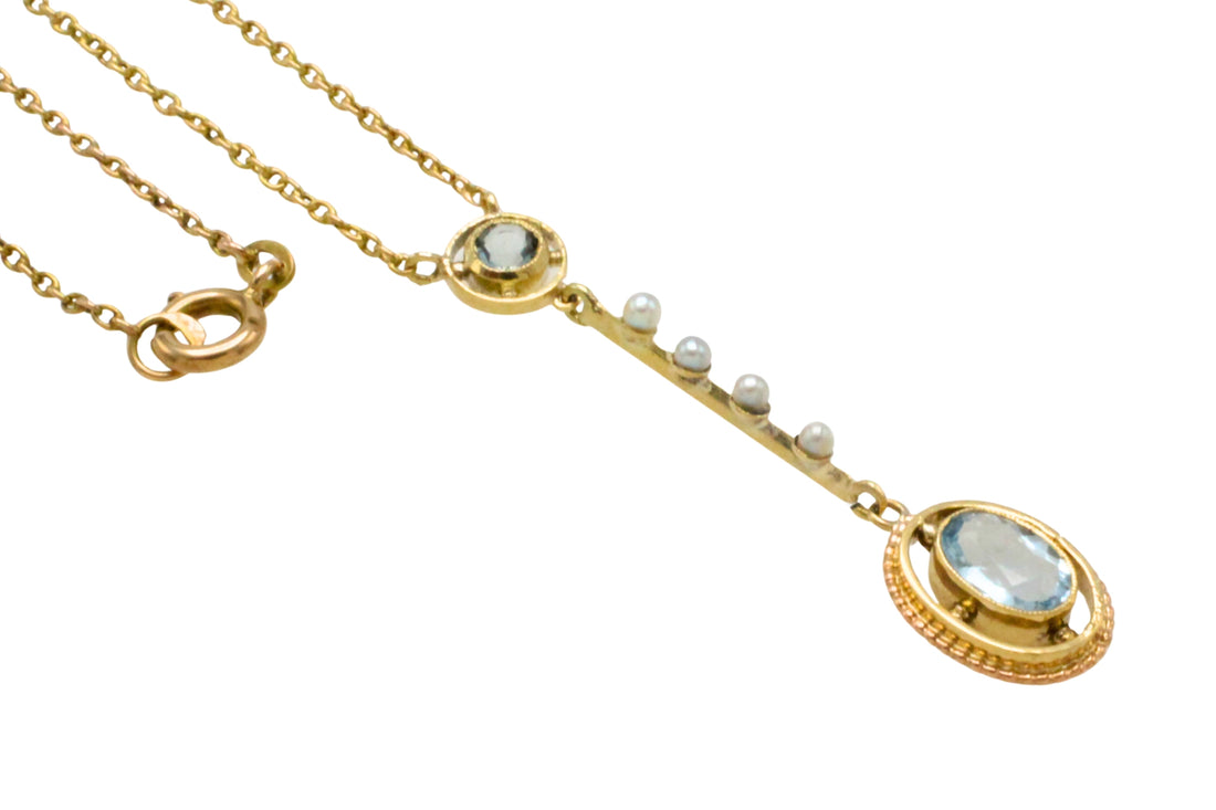 Vintage aquamarine and pearl collier-Pendants-The Antique Ring Shop