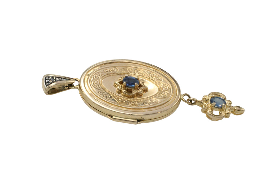 Vintage locket with sapphires-Pendants-The Antique Ring Shop