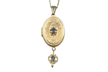 Vintage locket with sapphires-Pendants-The Antique Ring Shop