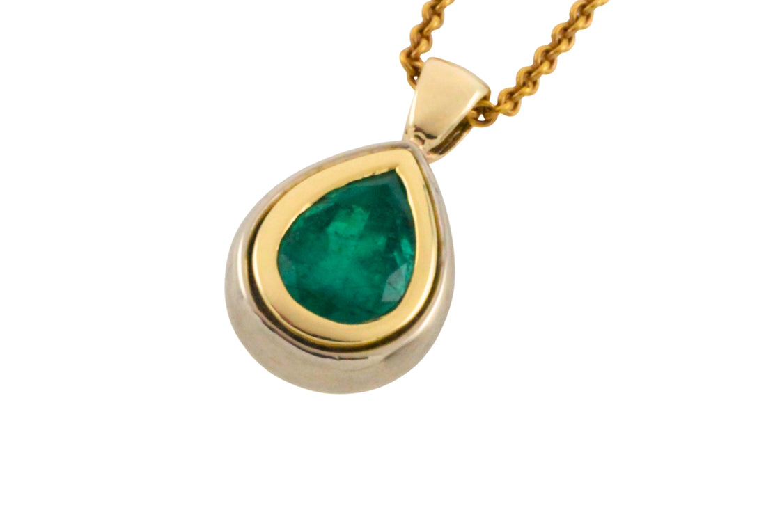 Emerald pendant in yellow and white gold-Pendants-The Antique Ring Shop