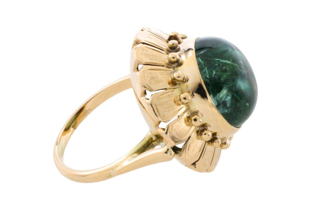 Vintage cabochon green tourmaline ring-Vintage Rings-The Antique Ring Shop