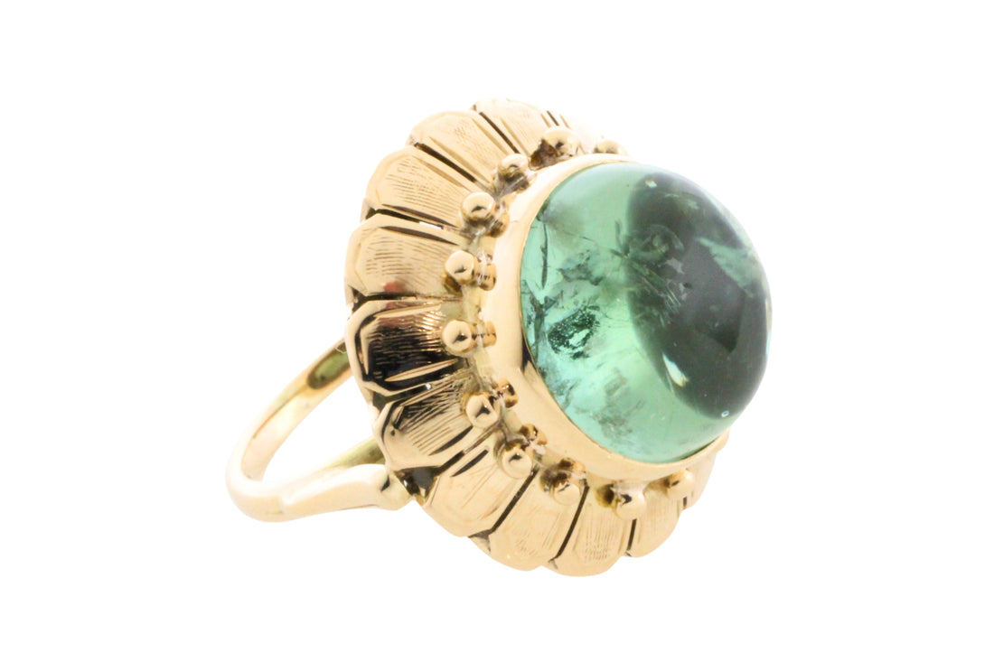 Vintage cabochon green tourmaline ring-Vintage Rings-The Antique Ring Shop
