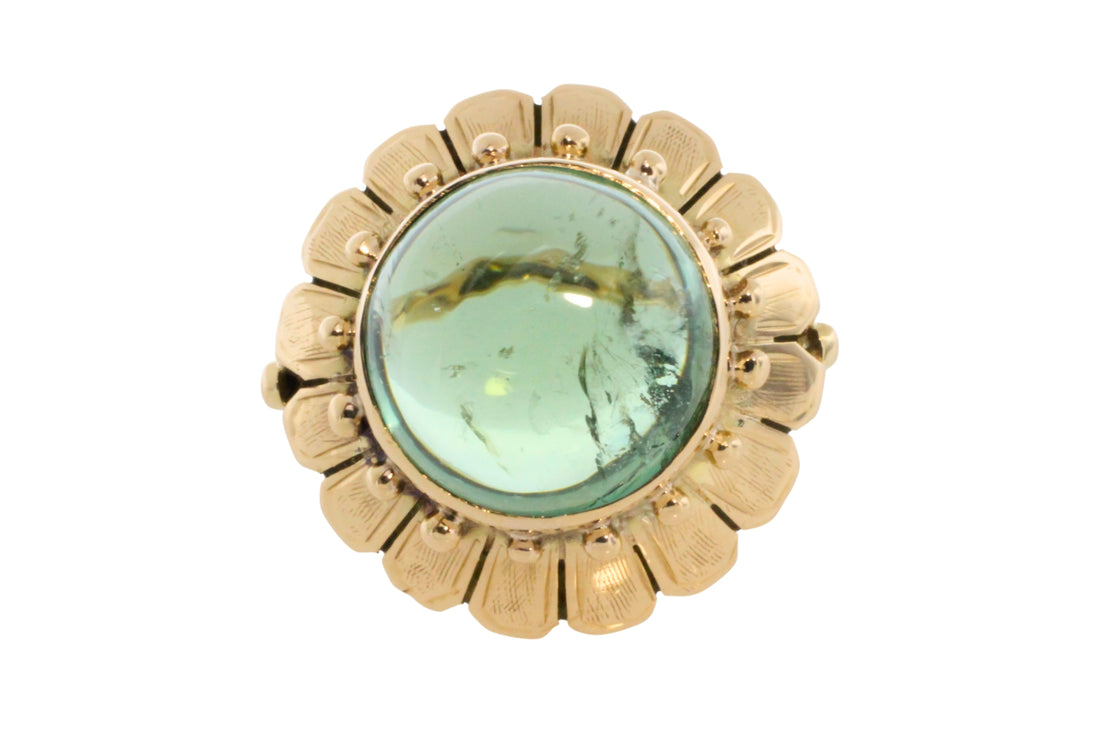 Vintage cabochon green tourmaline ring-Vintage Rings-The Antique Ring Shop