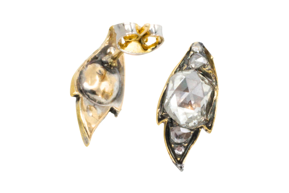 Rose diamond studs in silver and 14 carat gold-Earrings-The Antique Ring Shop