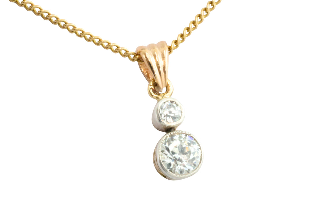 Old cut diamond pendant in 14 carat gold-Pendants-The Antique Ring Shop