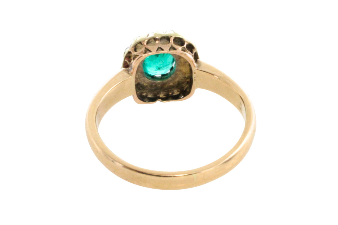 Emerald and rose diamond ring in 14 carat gold-Antique rings-The Antique Ring Shop