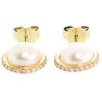 Pearl studs with diamond halos-Earrings-The Antique Ring Shop